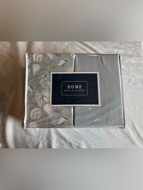 Home Reflections Queen Coastal Seashell Microfiber Sheet Set Gray 12 Piece
